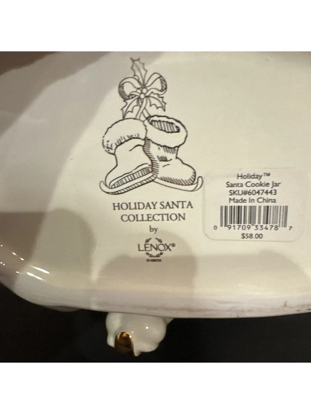 Lenox Holiday Santa Cookie Jar with Toy Sack 13” H Ivory Holly Christmas Décor